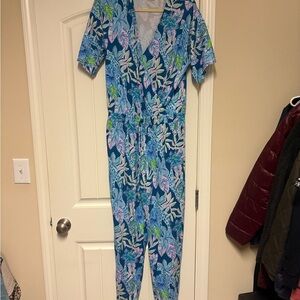 Lilly Pulitzer Blue and Green Floral Jumpsuit